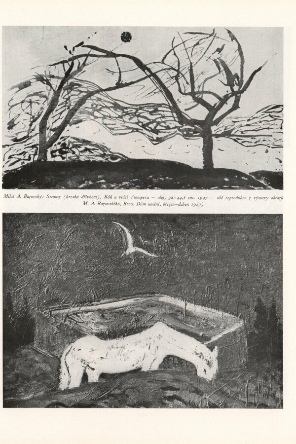 reprodukce děl M. A. Bazovského součástí článku: Eva Petrová, Realismus v diskuzi, Výtvarné umění VII, 1957, č. 5, s. 203-214 (zde s. 213).